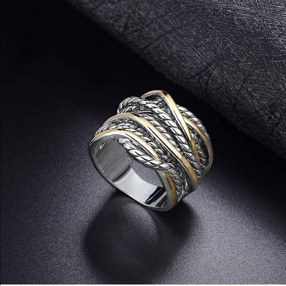 NEW Cross Cable Band Chunky Ring Gold & Silver Mixed Metals - Picture 5 of 7